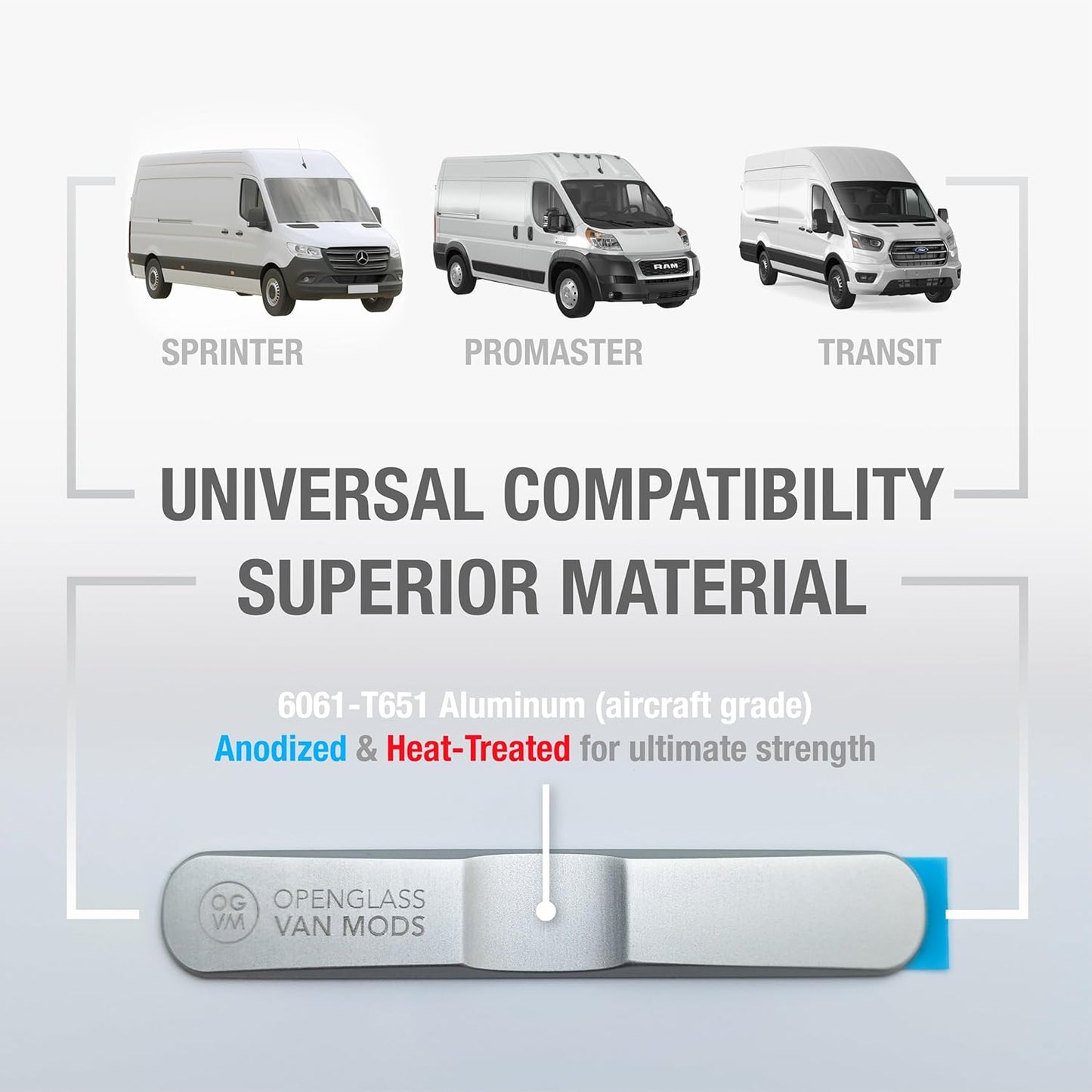 Openglass Van Mods - Sliding Door Stopper - Universal Fit for Sprinter, Promaster, Transit & Campervans - High-Grade Aluminum Van Door Stop, Van Accessories for Privacy W/Easy DIY Install, No Glue