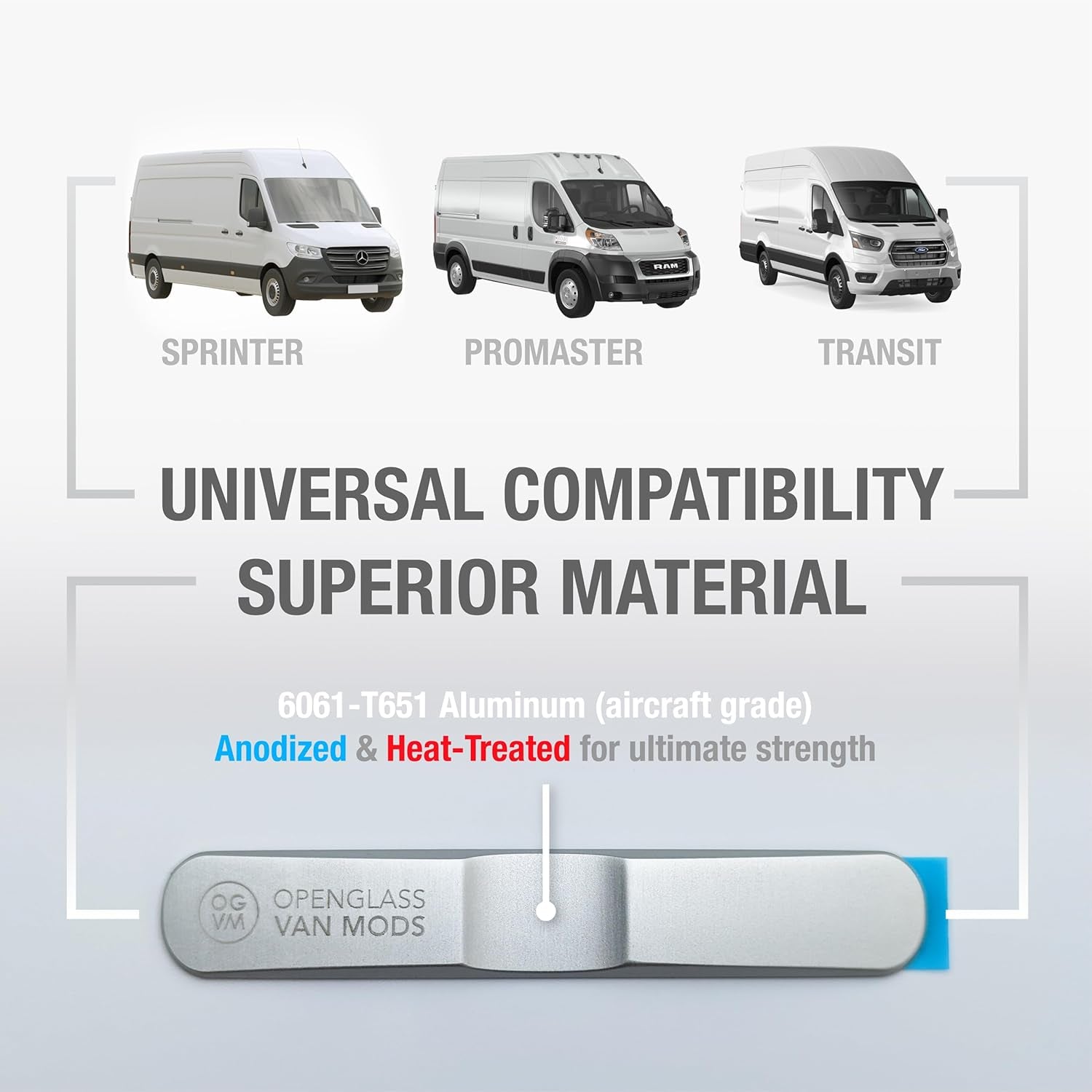 Openglass Van Mods - Sliding Door Stopper - Universal Fit for Sprinter, Promaster, Transit & Campervans - High-Grade Aluminum Van Door Stop, Van Accessories for Privacy W/Easy DIY Install, No Glue
